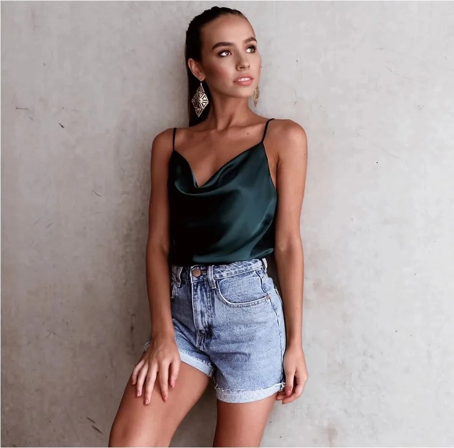 2026 White Women Silk-Like Satin Tops Stye New Collect Summer Sexy Tank For Ladies Strappy Camisole T-Shirts Grunge Femme Clothe