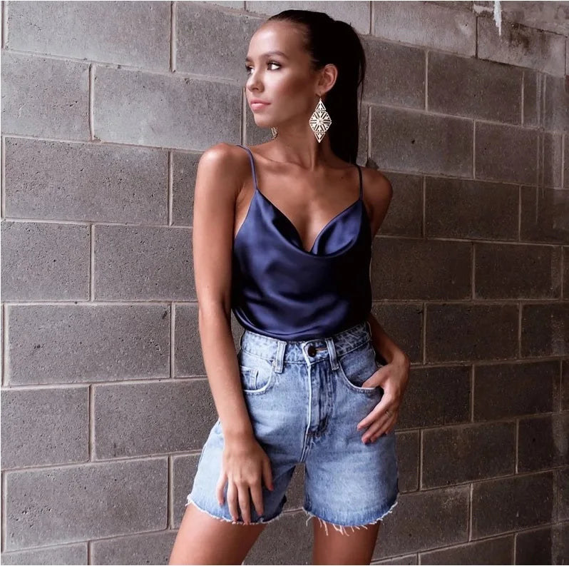 2026 White Women Silk-Like Satin Tops Stye New Collect Summer Sexy Tank For Ladies Strappy Camisole T-Shirts Grunge Femme Clothe