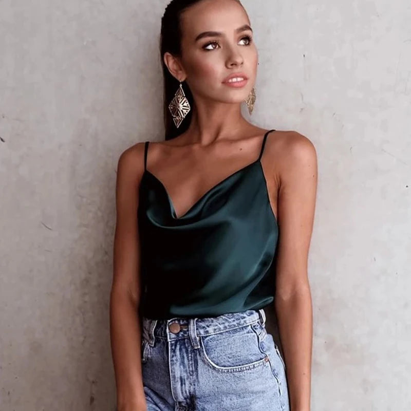 2026 White Women Silk-Like Satin Tops Stye New Collect Summer Sexy Tank For Ladies Strappy Camisole T-Shirts Grunge Femme Clothe