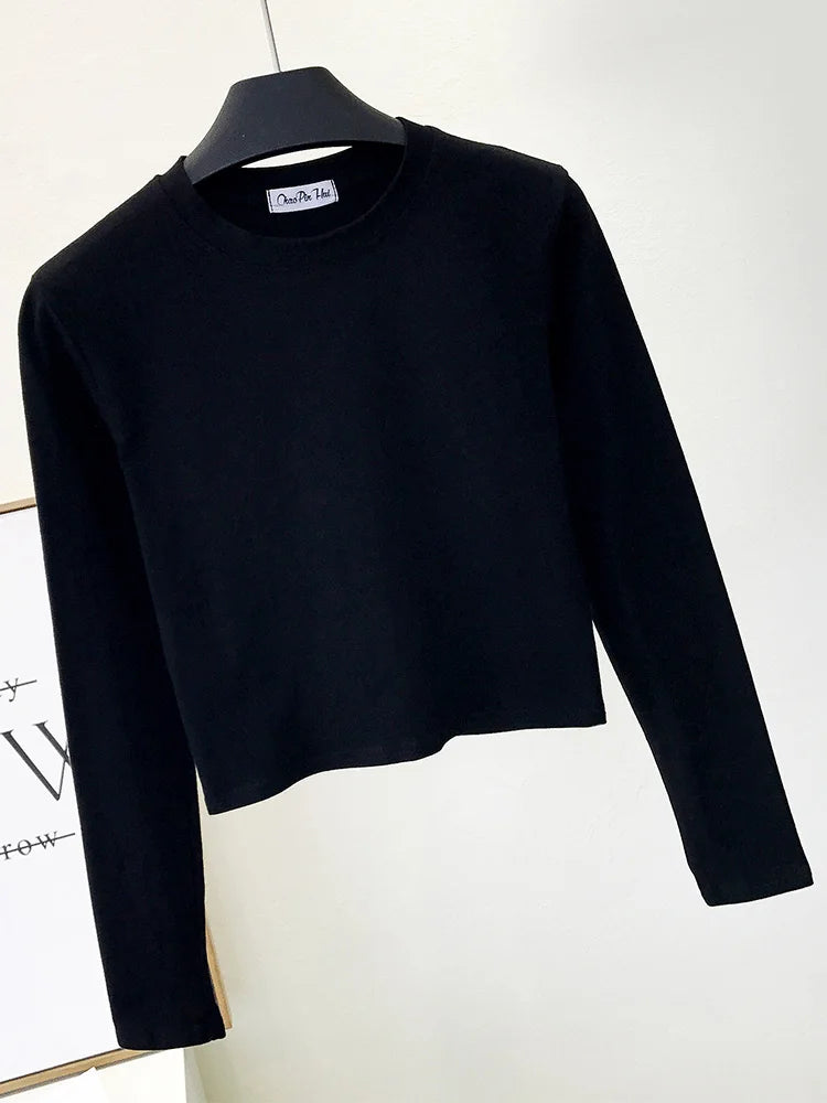Sexy   Women's Clothing O-Neck Long Sleeve Navel Autumn Base Women's Clothing Fashion Casual Ropa Mujer