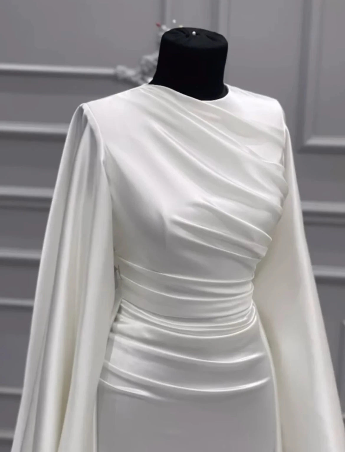 Eightale Arabic Wedding Dresses O-Neck Customized Long Sleeves Satin Mermaid Muslim Bridal Gown Vestidos De Novia
