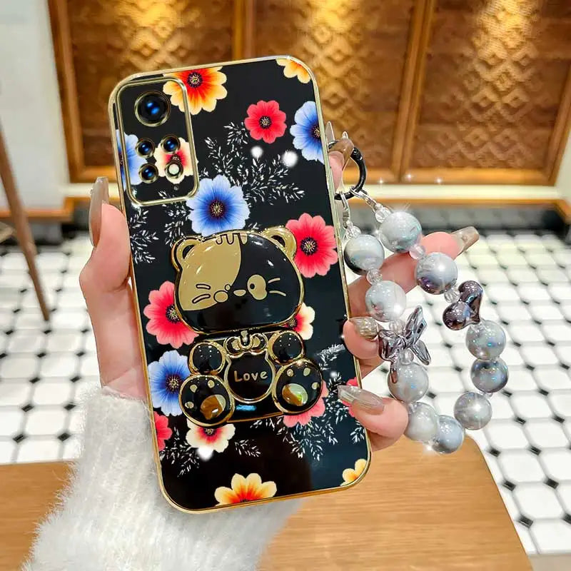 3pcs( Colorful flowers Phone Case+Lanyard+Rabbit Stand) For Redmi Note 11 Pro 5G/Note 12S/Note 11 Pro+ 5G Phone Case