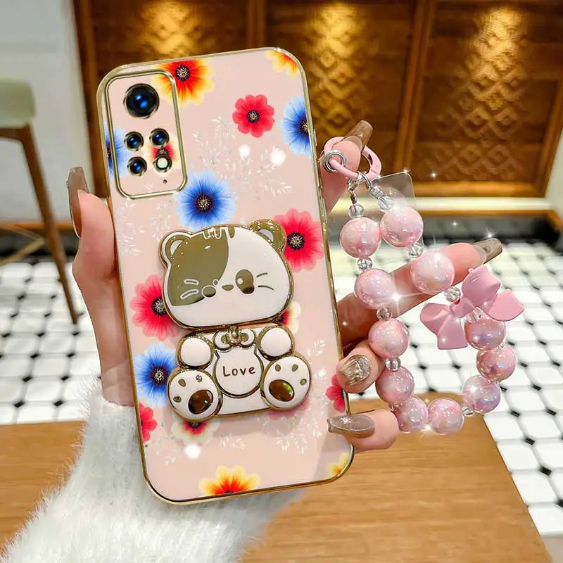 3pcs( Colorful flowers Phone Case+Lanyard+Rabbit Stand) For Redmi Note 11 Pro 5G/Note 12S/Note 11 Pro+ 5G Phone Case