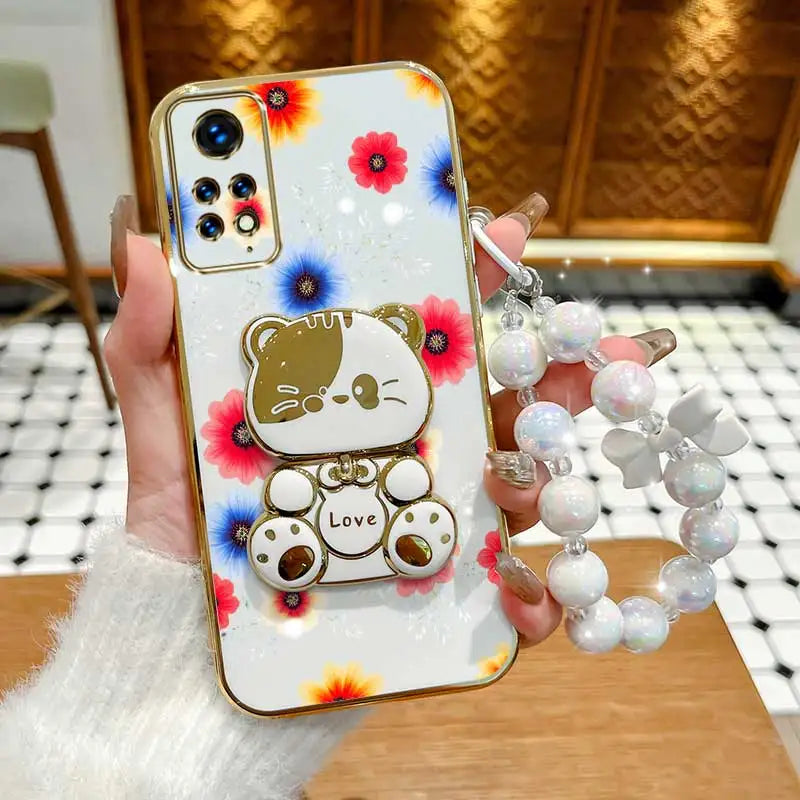 3pcs( Colorful flowers Phone Case+Lanyard+Rabbit Stand) For Redmi Note 11 Pro 5G/Note 12S/Note 11 Pro+ 5G Phone Case