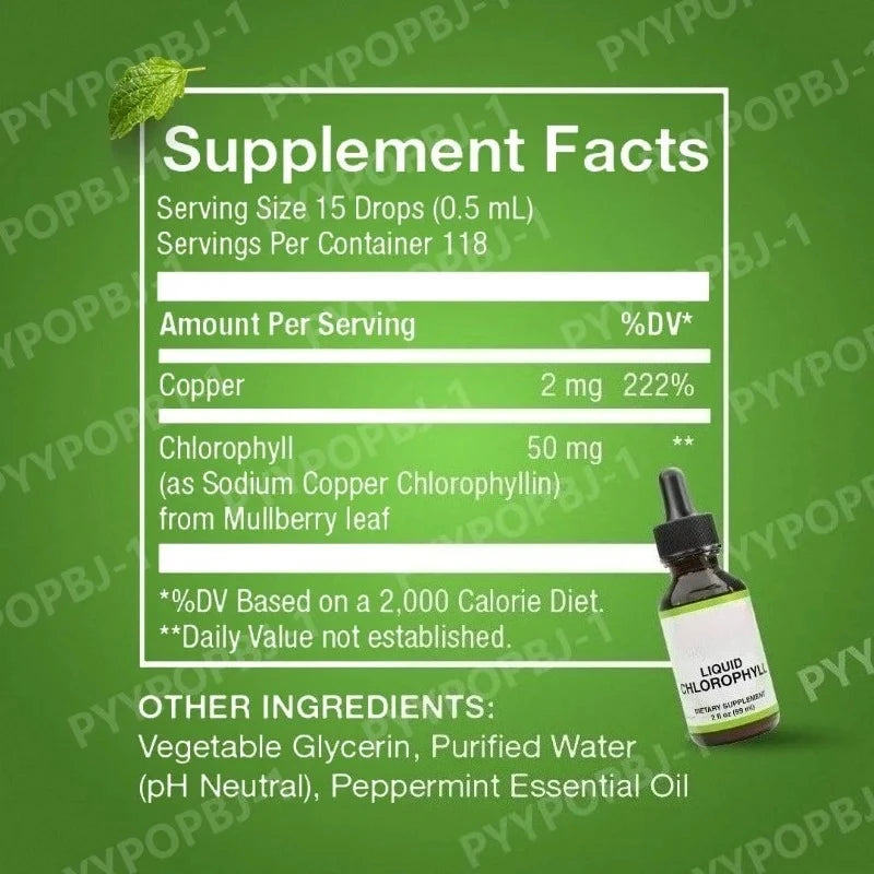 Nourishment Chlorophyll Supplement Detox Immune Support Internal Deodorizer Liquid Drops Natural Mint Flavor 59ml