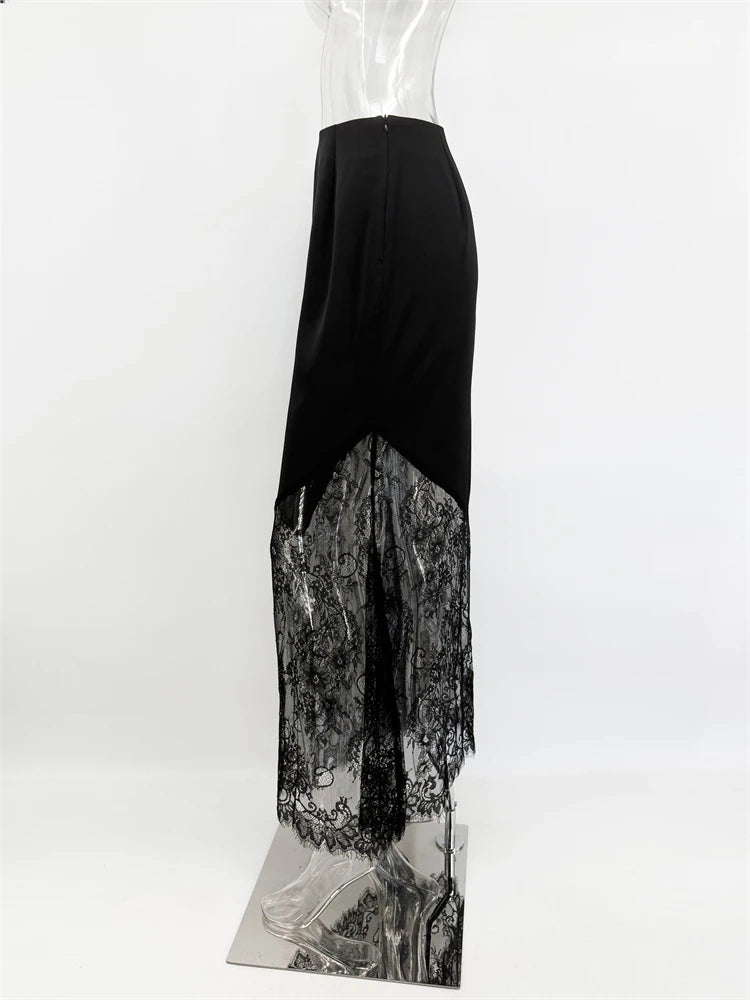 Tuularose Vintage Lace Skirts Fashion Lace Patchwork Sexy See Through Skirts High Street Elegant Party Streetwear Women's Skirts