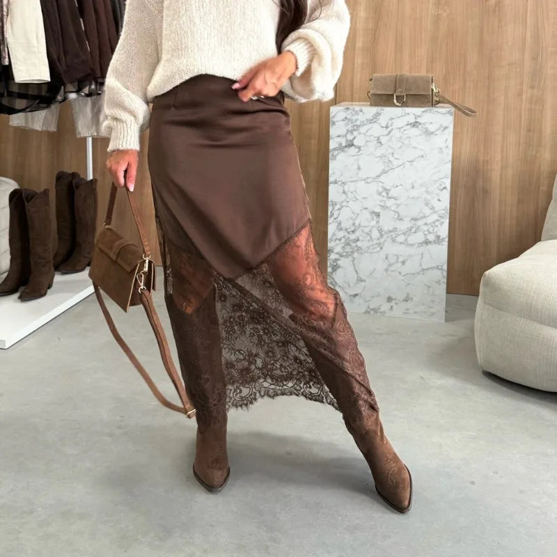 Tuularose Vintage Lace Skirts Fashion Lace Patchwork Sexy See Through Skirts High Street Elegant Party Streetwear Women's Skirts