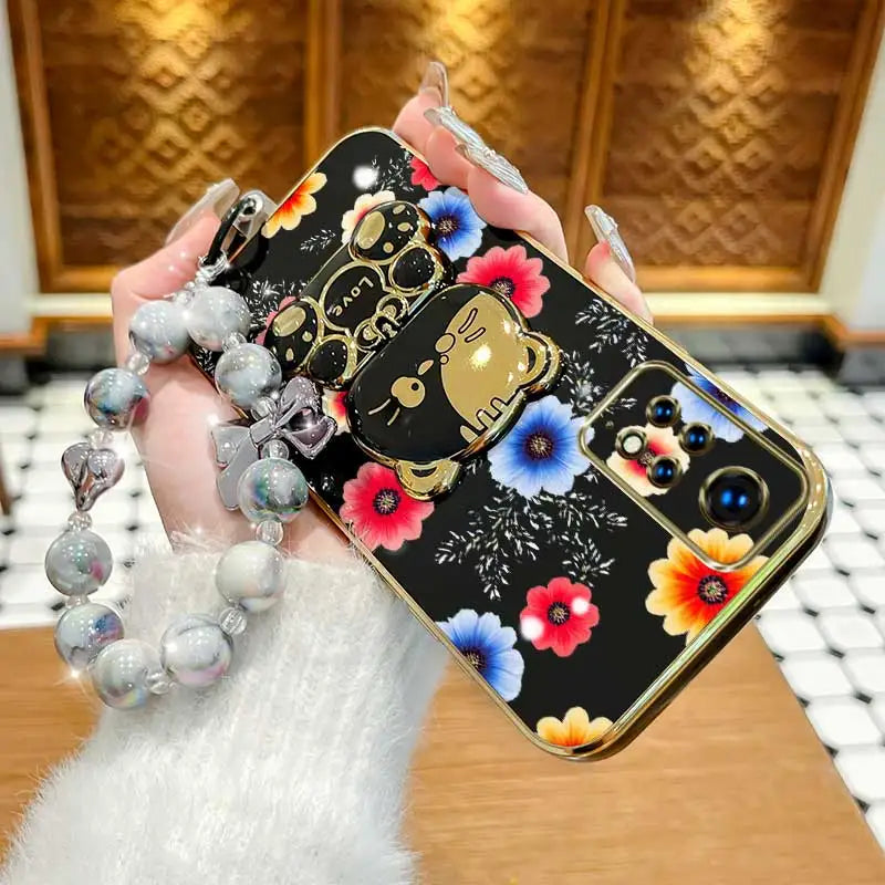 3pcs( Colorful flowers Phone Case+Lanyard+Rabbit Stand) For Redmi Note 11 Pro 5G/Note 12S/Note 11 Pro+ 5G Phone Case