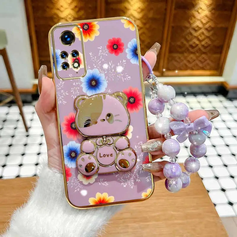 3pcs( Colorful flowers Phone Case+Lanyard+Rabbit Stand) For Redmi Note 11 Pro 5G/Note 12S/Note 11 Pro+ 5G Phone Case