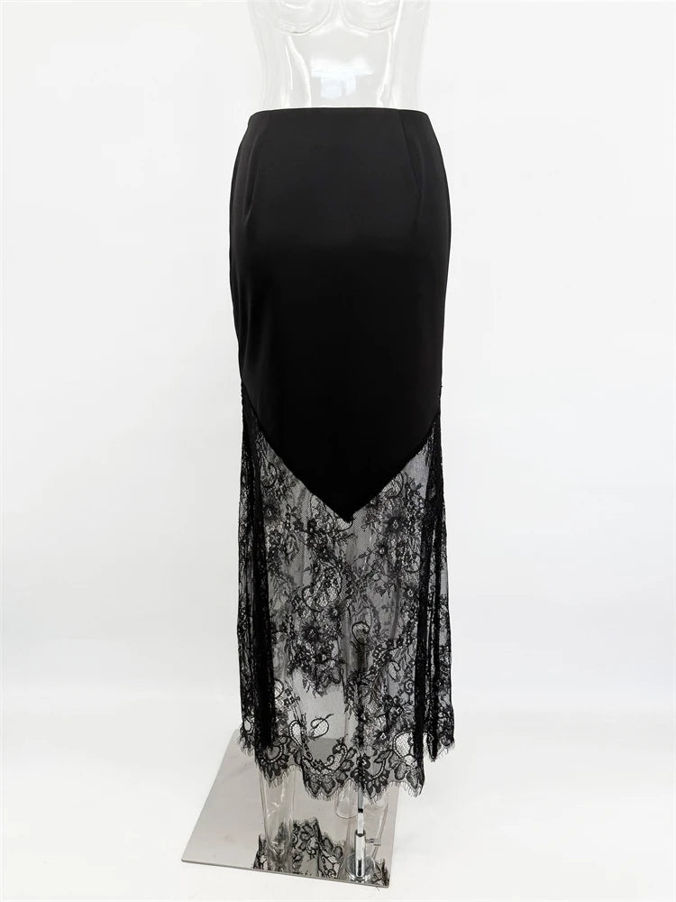 Tuularose Vintage Lace Skirts Fashion Lace Patchwork Sexy See Through Skirts High Street Elegant Party Streetwear Women's Skirts