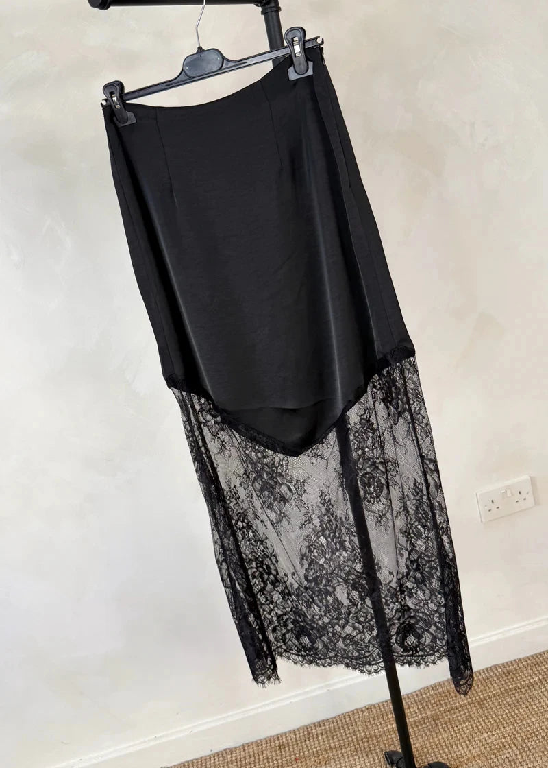Tuularose Vintage Lace Skirts Fashion Lace Patchwork Sexy See Through Skirts High Street Elegant Party Streetwear Women's Skirts