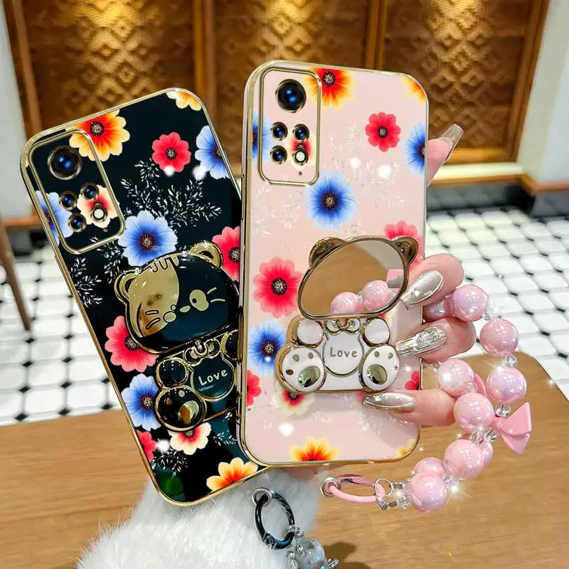 3pcs( Colorful flowers Phone Case+Lanyard+Rabbit Stand) For Redmi Note 11 Pro 5G/Note 12S/Note 11 Pro+ 5G Phone Case