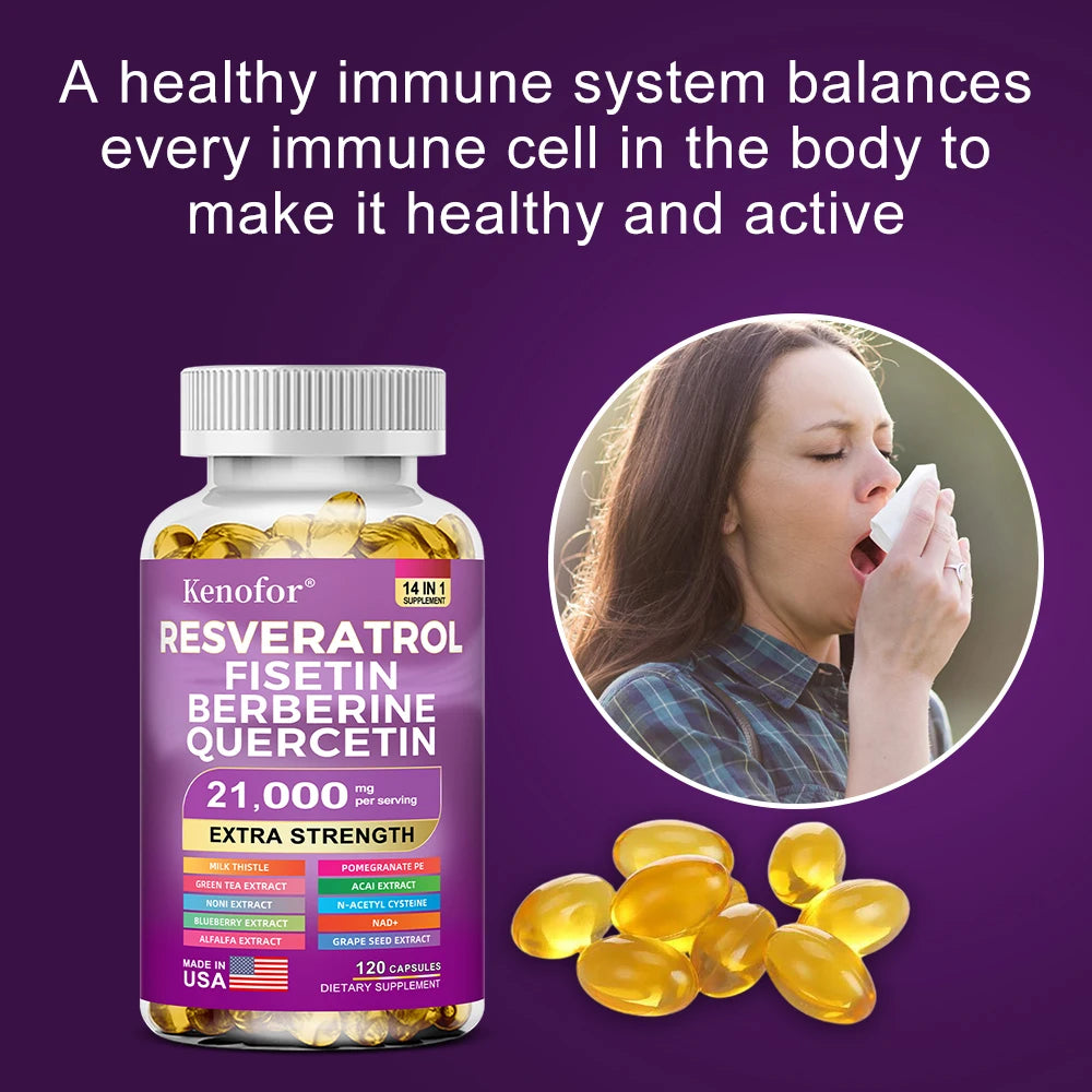 Resveratrol NAD Grape Seed and Berberine Capsules, Improve Immunity, Antioxidants, Cardiovascular Health, Promotes Smooth Skin