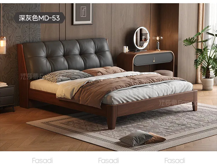 Black Headboard Double Bed Aesthetic Frame Full Wooden Luxury Modern Double Beds Floor Adult Queen Size Bedroom Furniture Sets