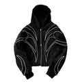 Street Retro Fashion Clothing Striped Embroidered Black Double Zipper Hoodie American Hip-hop Punk Oversized Sweatshirt women