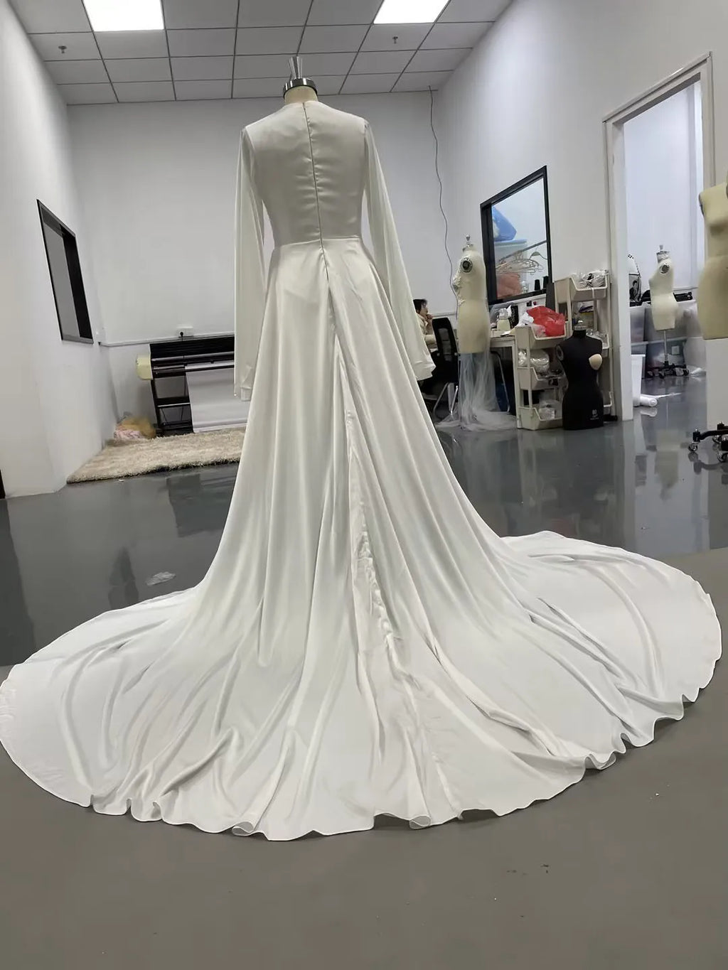 Eightale Arabic Wedding Dresses O-Neck Customized Long Sleeves Satin Mermaid Muslim Bridal Gown Vestidos De Novia