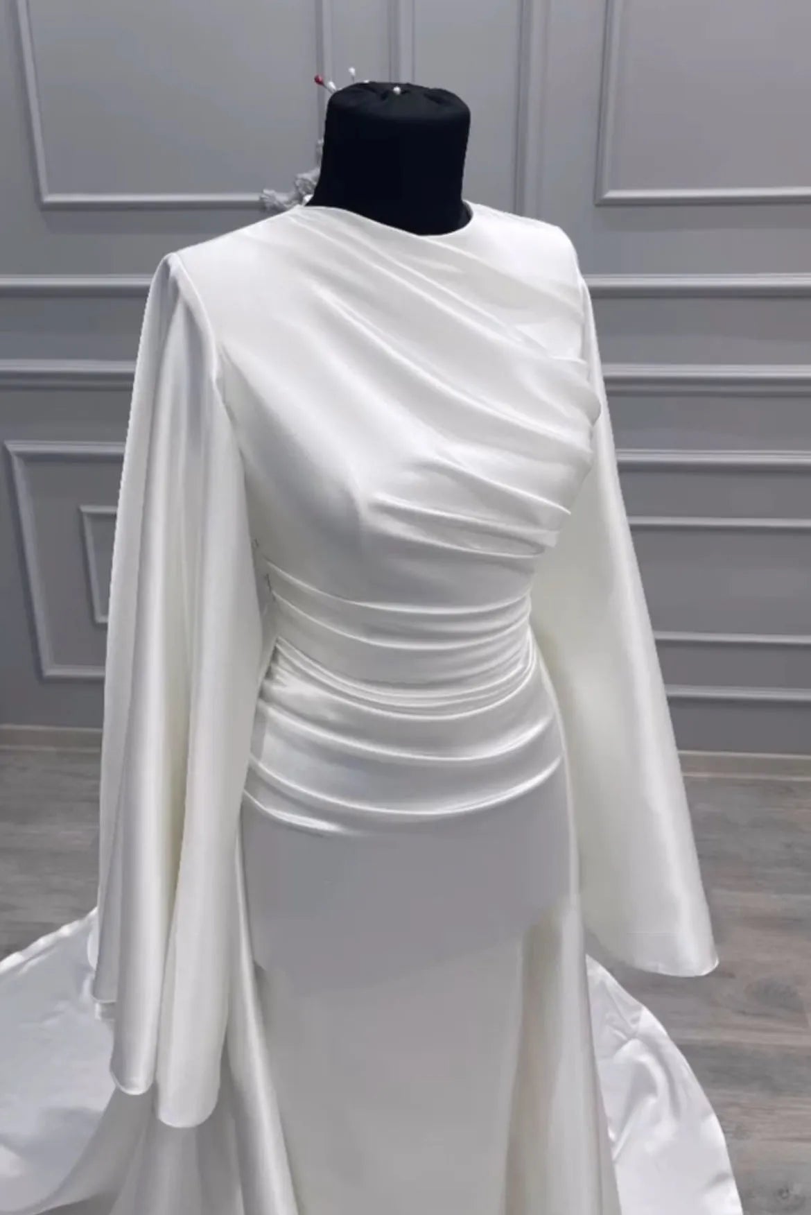Eightale Arabic Wedding Dresses O-Neck Customized Long Sleeves Satin Mermaid Muslim Bridal Gown Vestidos De Novia