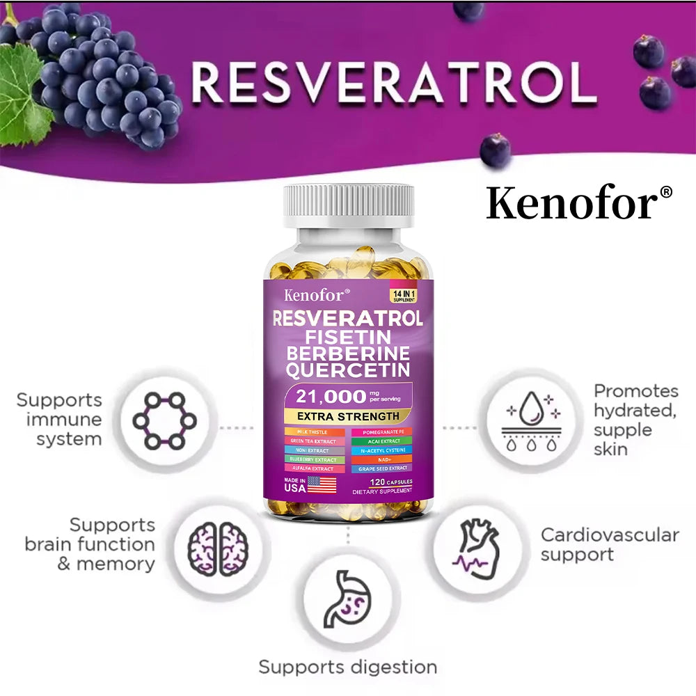 Resveratrol NAD Grape Seed and Berberine Capsules, Improve Immunity, Antioxidants, Cardiovascular Health, Promotes Smooth Skin