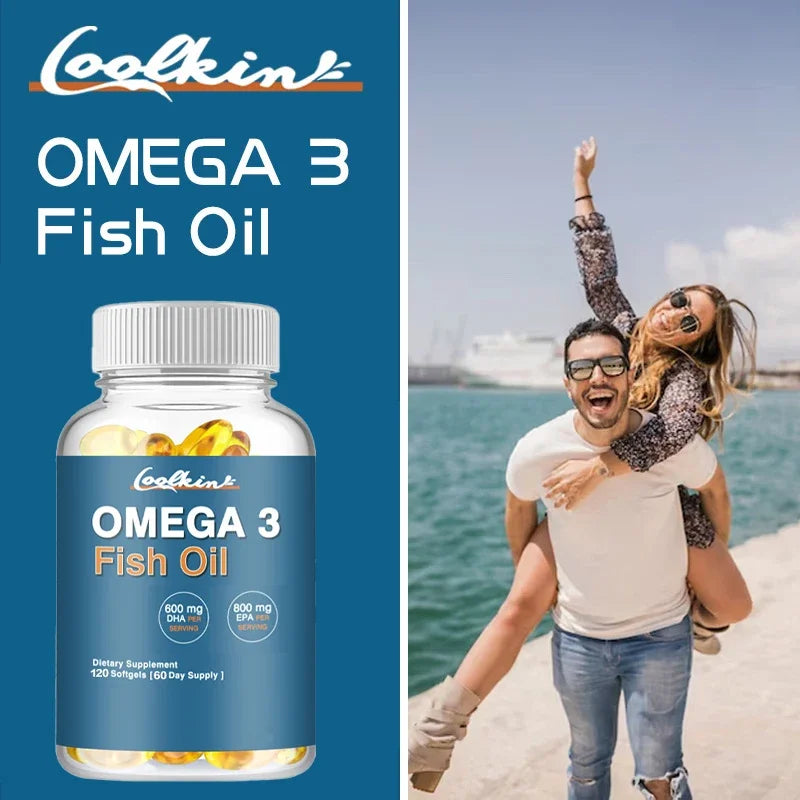 Omega 3 Fish Oil 2000mg - With EPA And DHA, 3x Strength, Highest Potency, Supports Brain & Heart Health - 120 Capsules
