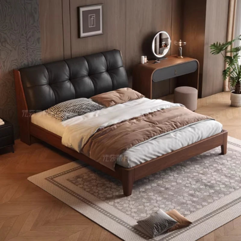 Black Headboard Double Bed Aesthetic Frame Full Wooden Luxury Modern Double Beds Floor Adult Queen Size Bedroom Furniture Sets
