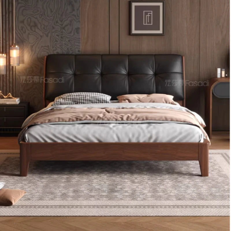Black Headboard Double Bed Aesthetic Frame Full Wooden Luxury Modern Double Beds Floor Adult Queen Size Bedroom Furniture Sets