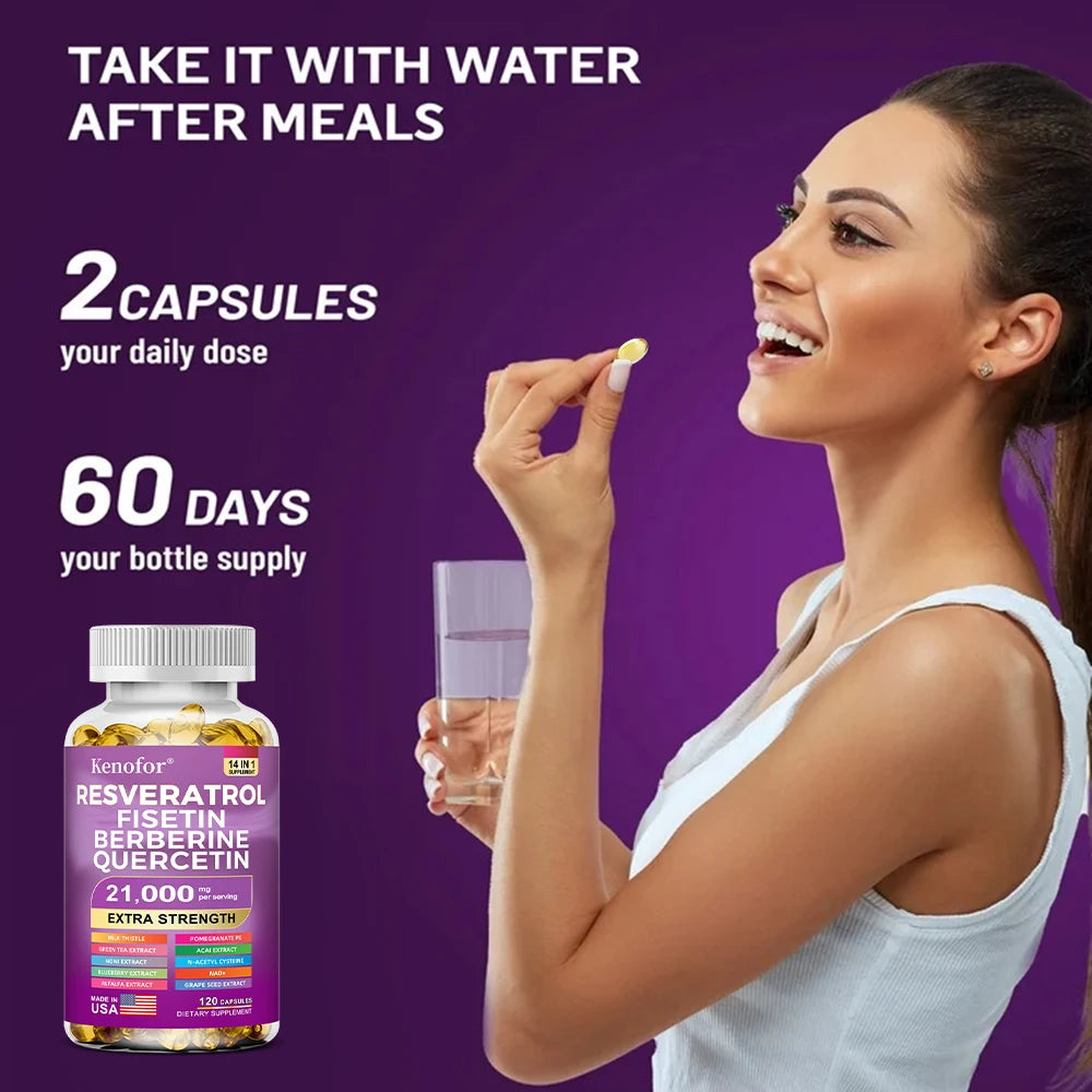 Resveratrol NAD Grape Seed and Berberine Capsules, Improve Immunity, Antioxidants, Cardiovascular Health, Promotes Smooth Skin