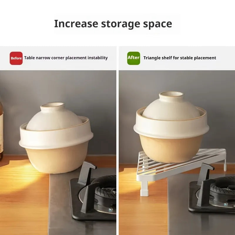 Kitchen Metal  Triangular Iron Rack Heat Insulation Pot Rack Heat-Resistant Corner Countertop Frying Pan Storage Rack