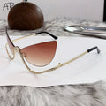 Sexy Cat Eye Rimless Sunglasses Women 2026 Luxury Brand Trendy Rhinestone Sun Glasses Punk Metal Frame Eyewear Outdoor Shades