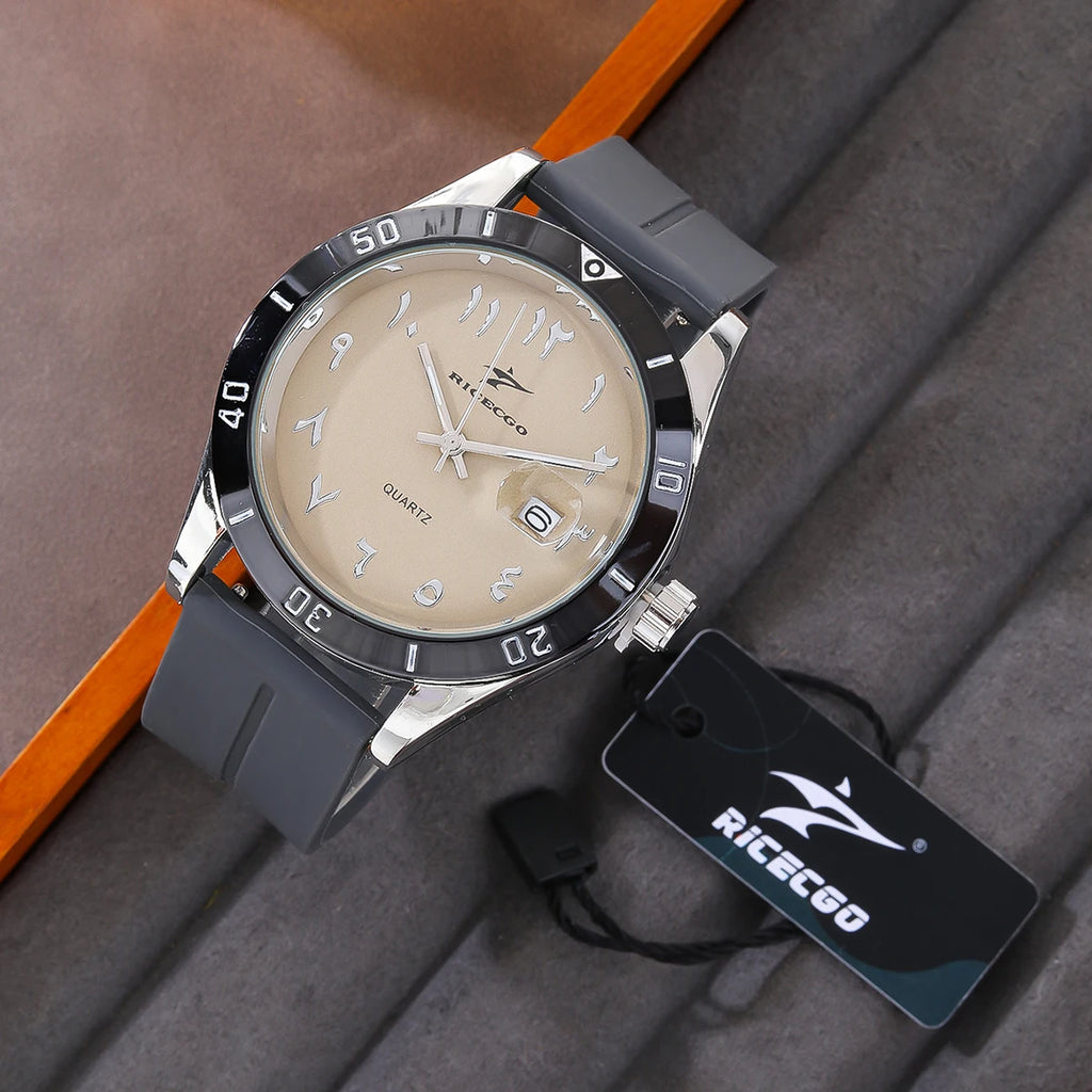 Fashionable, sporty, minimalist, business wristwatch with quartz movement, large dial paired with three-dimensional graduations,