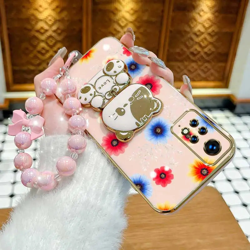 3pcs( Colorful flowers Phone Case+Lanyard+Rabbit Stand) For Redmi Note 11 Pro 5G/Note 12S/Note 11 Pro+ 5G Phone Case
