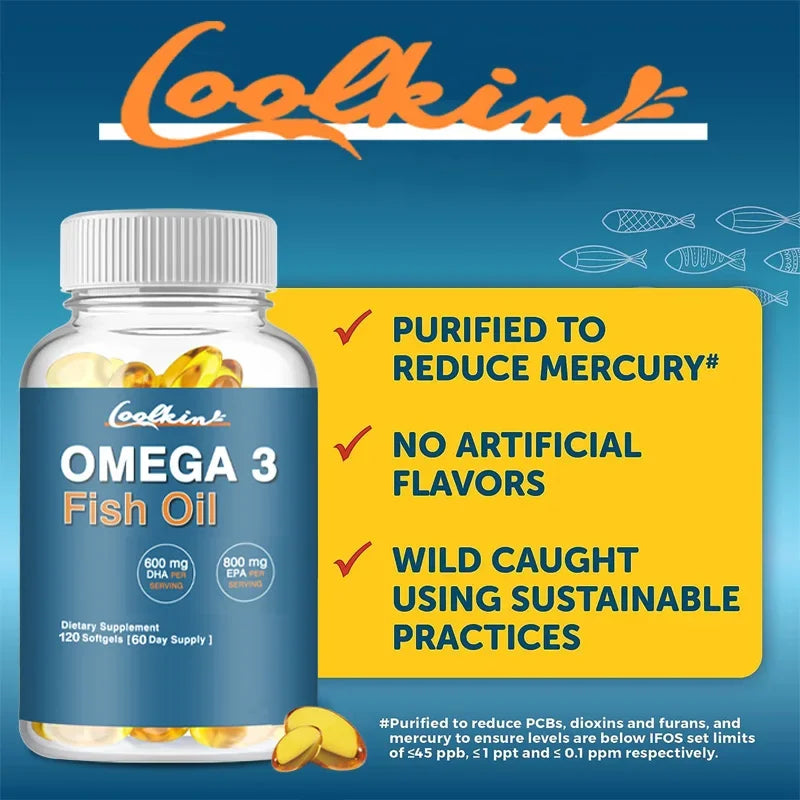 Omega 3 Fish Oil 2000mg - With EPA And DHA, 3x Strength, Highest Potency, Supports Brain & Heart Health - 120 Capsules