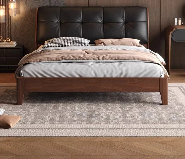 Black Headboard Double Bed Aesthetic Frame Full Wooden Luxury Modern Double Beds Floor Adult Queen Size Bedroom Furniture Sets