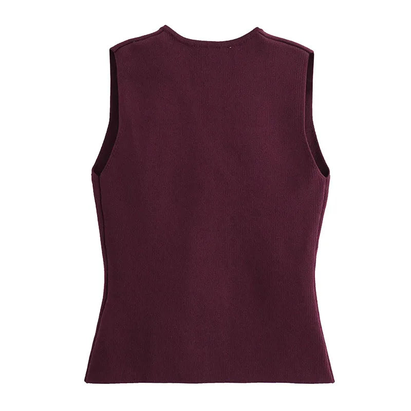 Knit Sleeveless Vest Woman Button New 2025 Spring Cropped Vests for Women Streetwear Basic Vest Top Women Knitted Vest For Women