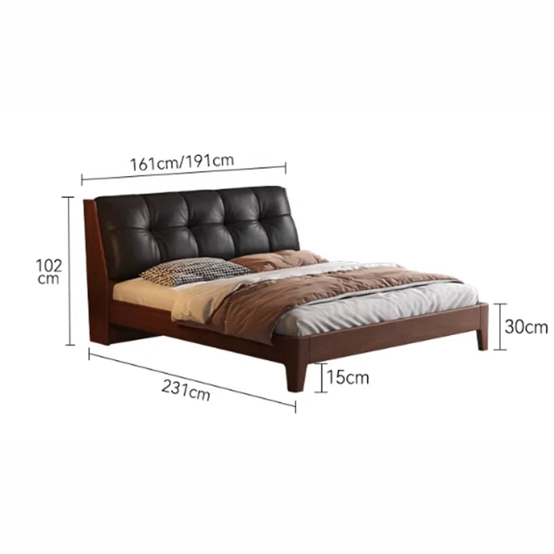 Black Headboard Double Bed Aesthetic Frame Full Wooden Luxury Modern Double Beds Floor Adult Queen Size Bedroom Furniture Sets