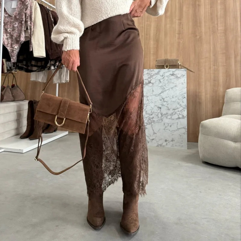 Tuularose Vintage Lace Skirts Fashion Lace Patchwork Sexy See Through Skirts High Street Elegant Party Streetwear Women's Skirts