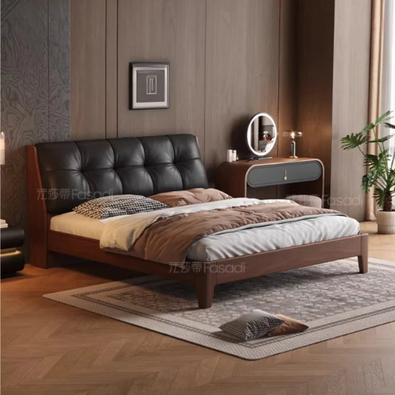 Black Headboard Double Bed Aesthetic Frame Full Wooden Luxury Modern Double Beds Floor Adult Queen Size Bedroom Furniture Sets