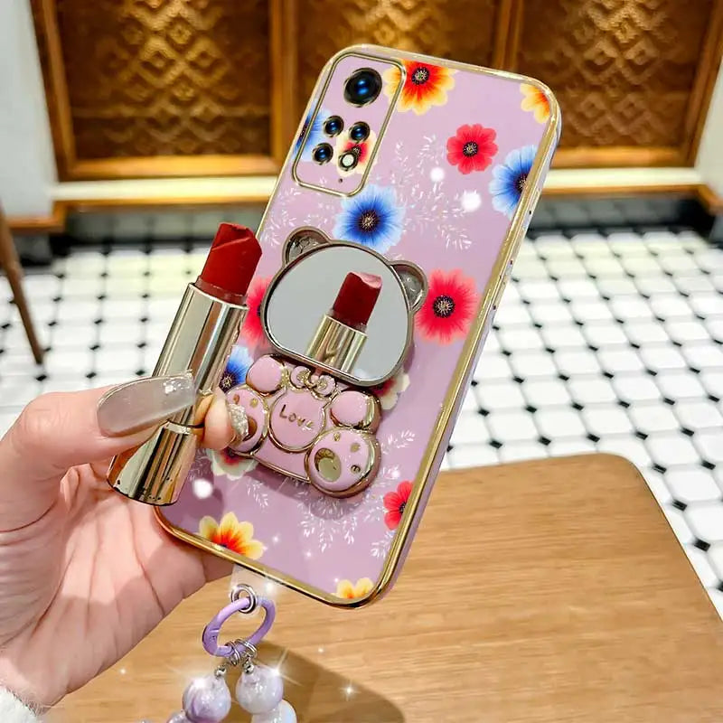 3pcs( Colorful flowers Phone Case+Lanyard+Rabbit Stand) For Redmi Note 11 Pro 5G/Note 12S/Note 11 Pro+ 5G Phone Case