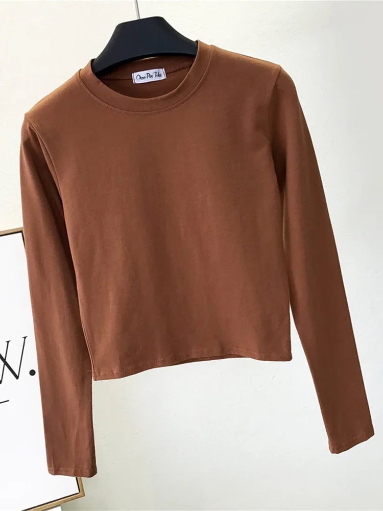 Sexy   Women's Clothing O-Neck Long Sleeve Navel Autumn Base Women's Clothing Fashion Casual Ropa Mujer