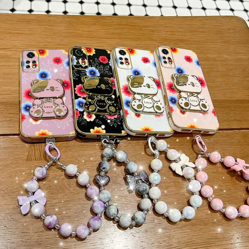 3pcs( Colorful flowers Phone Case+Lanyard+Rabbit Stand) For Redmi Note 11 Pro 5G/Note 12S/Note 11 Pro+ 5G Phone Case