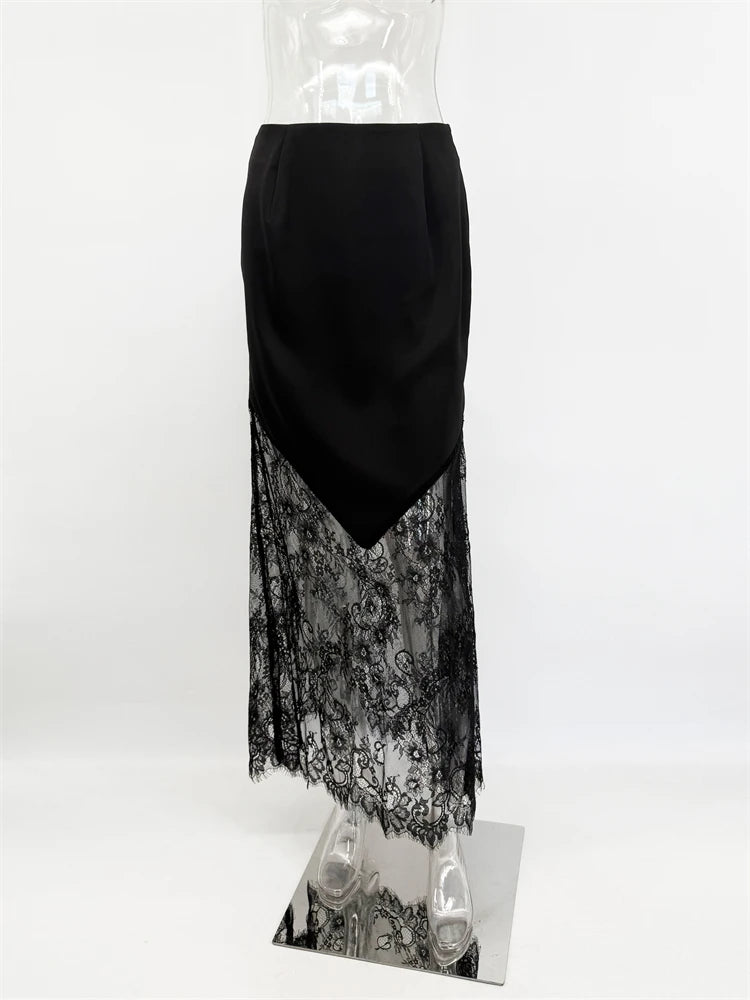 Tuularose Vintage Lace Skirts Fashion Lace Patchwork Sexy See Through Skirts High Street Elegant Party Streetwear Women's Skirts