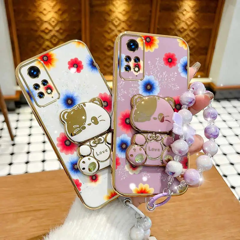 3pcs( Colorful flowers Phone Case+Lanyard+Rabbit Stand) For Redmi Note 11 Pro 5G/Note 12S/Note 11 Pro+ 5G Phone Case