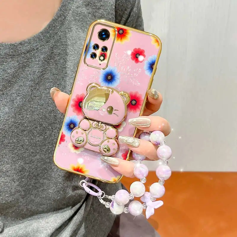 3pcs( Colorful flowers Phone Case+Lanyard+Rabbit Stand) For Redmi Note 11 Pro 5G/Note 12S/Note 11 Pro+ 5G Phone Case
