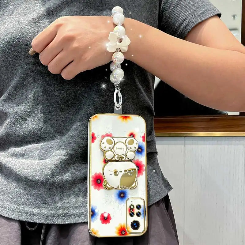 3pcs( Colorful flowers Phone Case+Lanyard+Rabbit Stand) For Redmi Note 11 Pro 5G/Note 12S/Note 11 Pro+ 5G Phone Case