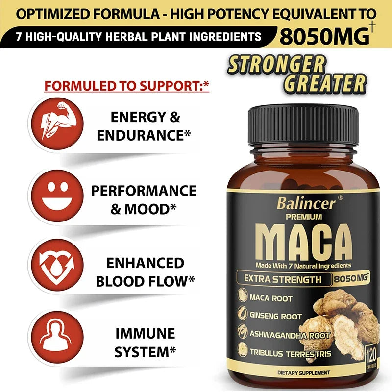 Balincer Men's Black Maca Supplement - Ginseng Supplement for Health, Energy and Endurance, Muscle Mass
