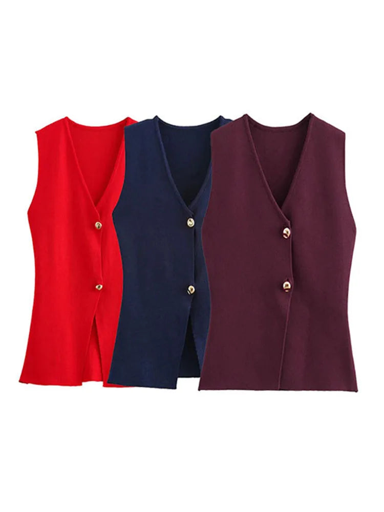 Knit Sleeveless Vest Woman Button New 2025 Spring Cropped Vests for Women Streetwear Basic Vest Top Women Knitted Vest For Women
