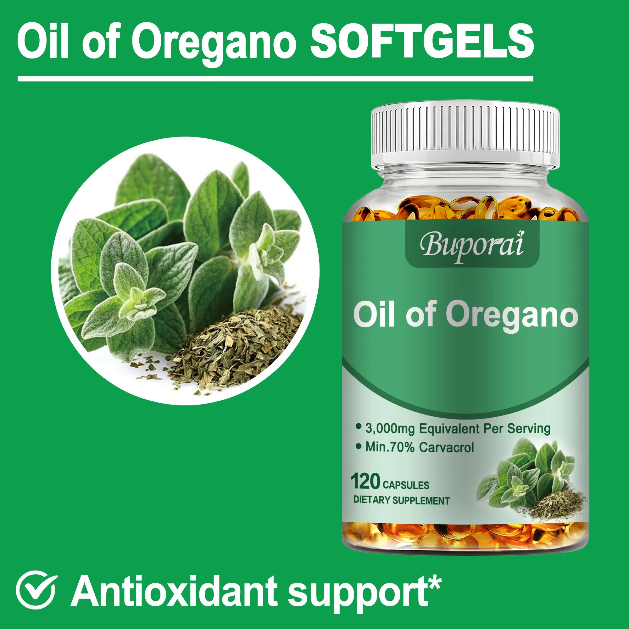 Oil of Oregano Capsules - Support Digestion, Intestinal Health, Immune System, Antioxidant - 120 Capsules